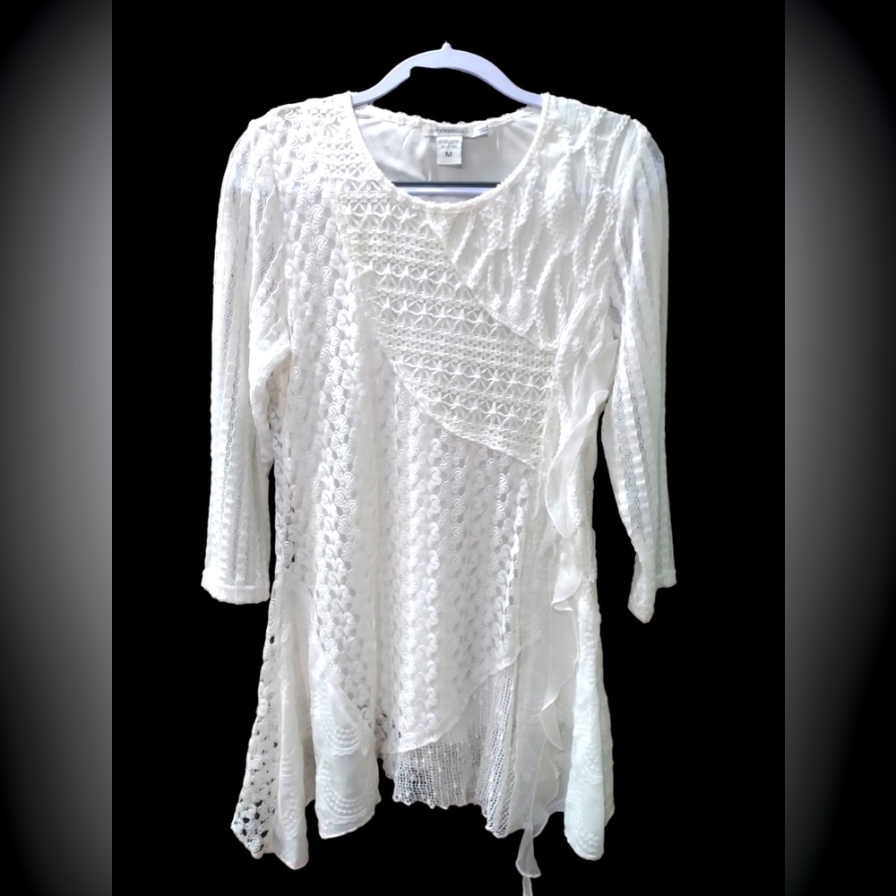 Feratelli Womens White Lace Crochet Dress Size Medium